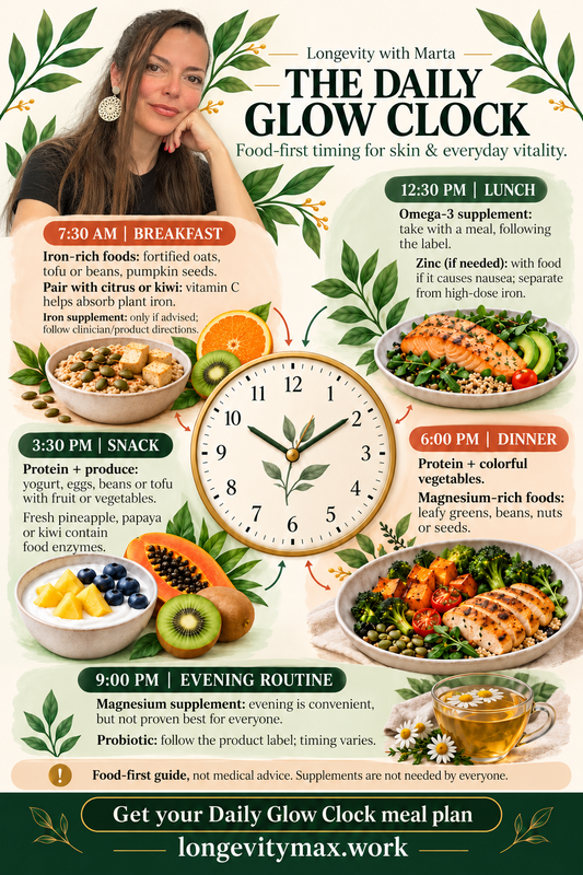 The Daily Glow Clock: Your Food & Supplement Timing Guide (PDF)